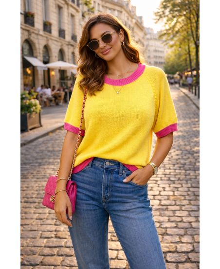 CHIC MAGLIONE TRICOL BICOLORE PE260636 GIALLO/FUSHIA