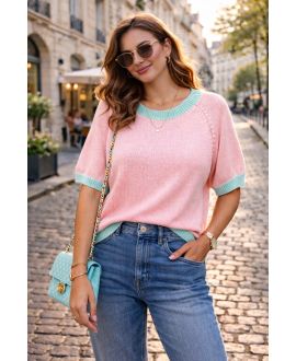 PULL TRICOL BI-COLORE CHIC PE260636 ROSE/VERT