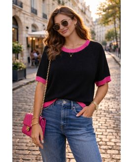 CHIQUE TWEEKLEURIGE TRICOL TRUI PE260636 ZWART/FUSHIA