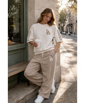 SWEATSHIRT + BROEK SET "LA" BEIGE PE260646