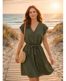 SHORT V-NECK DRESS PE260641 KAKI