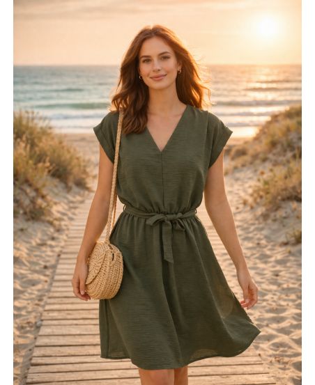 VESTIDO CORTO DE ESCOTE EN PE260641 KAKI