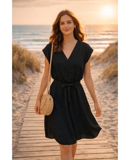 SHORT V-NECK DRESS PE260641 BLACK