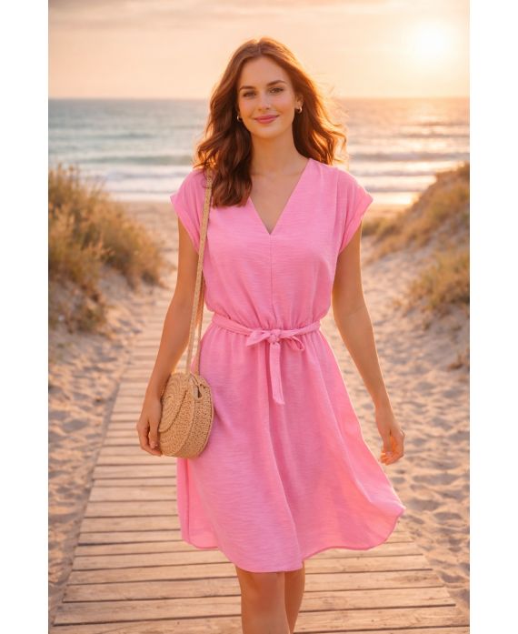 ROBE COURTE COL V PE260641 ROSE