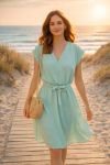 ROBE COURTE COL V PE260641 VERT PASTEL