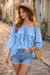 BLOUSE A POIS VOLANTS CASCADE PE2266 BLEU CIEL