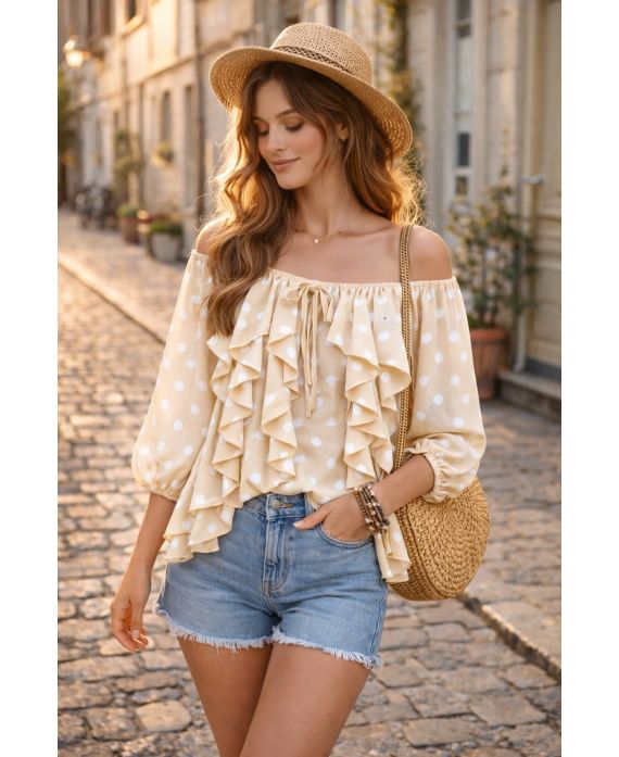 CASCADE BLOUSE MET RUCHES MET RUCHES PE2266 BEIGE