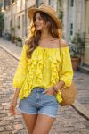 CASCADE POLKA DOT RUFFLED BLOUSE PE2266 YELLOW