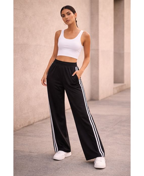 2-STRIPE 2-POCKET WIDE PANTS PE2301 BLACK