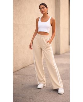 PANTALONES ANCHOS DE 2 FRANJAS CON 2 BOLSILLOS PE2301 BEGE