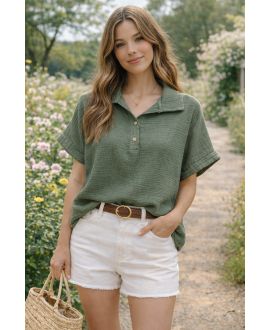 CAMISAS DE ALGODÓN CON GASA BOTONES DE CUELLO PE260663 KAKI