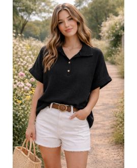 BOTONES DE CUELLO POLO CON GASA DE ALGODÓN PE260663 NEGRO