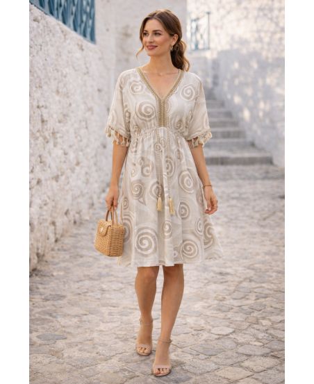 BEIGE PE260669 KLEID MIT POMPOM-MUSTER