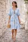 POMPOM PRINT DRESS PE260669 SKY BLUE