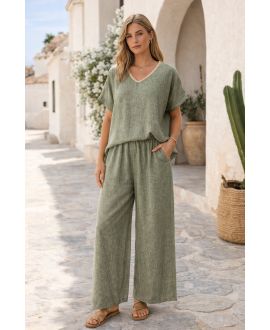 LINNEN TOP SET + 2-ZAK PANTEN PE260654 KHAKI