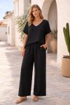 LINEN TOP SET + 2-POCKET PANTS PE260654 BLACK