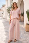 SET TOP IN LINO + PANTALONI A 2 TASCHE PE260654 ROSA