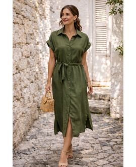 LONG BUTTON-DOWN SHIRT DRESS PE260676 KHAKI