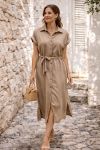 LONG SHIRT DRESS WITH BUTTONS PE260676 TAUPE