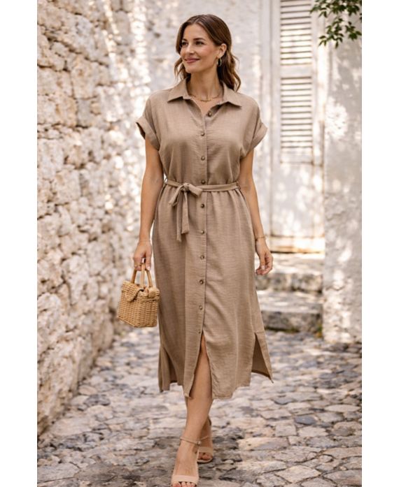 VESTIDO LARGO CON CAMISA Y BOTONES PE260676 TAUPE