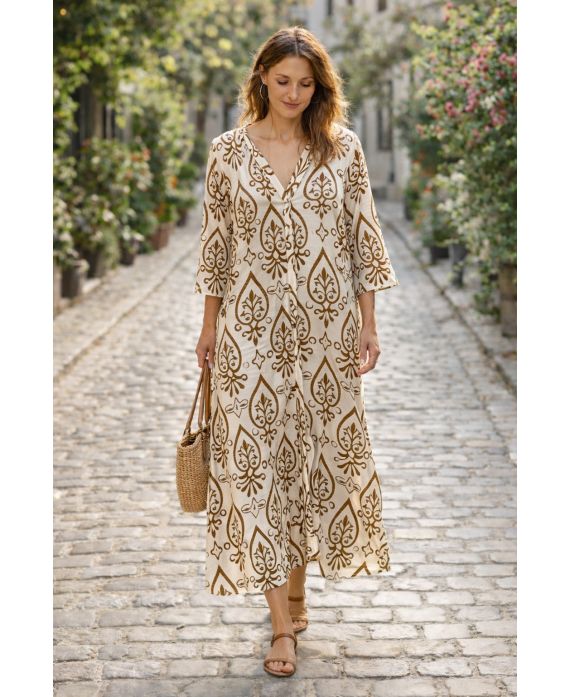 BRUINE PE260686 BEDRUKTE VISCOSE MAXI JURK