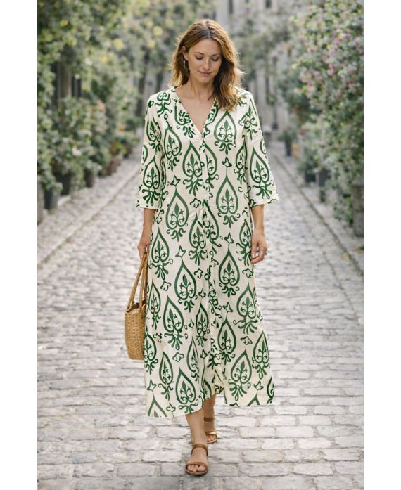 MAXI ROBE VISCOSE IMPRIMEE PE260686 VERT