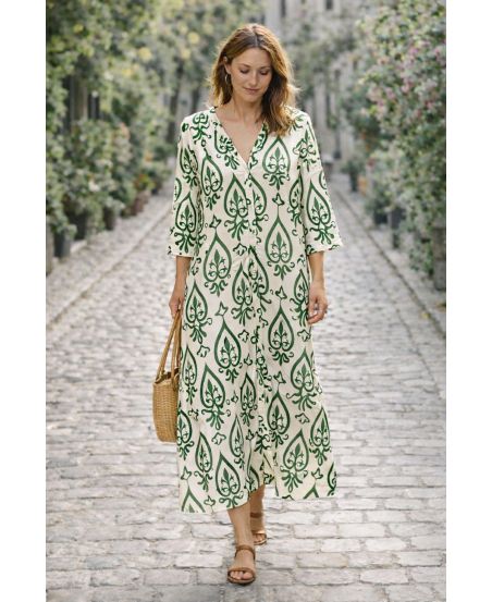 MAXI ROBE VISCOSE IMPRIMEE PE260686 VERT