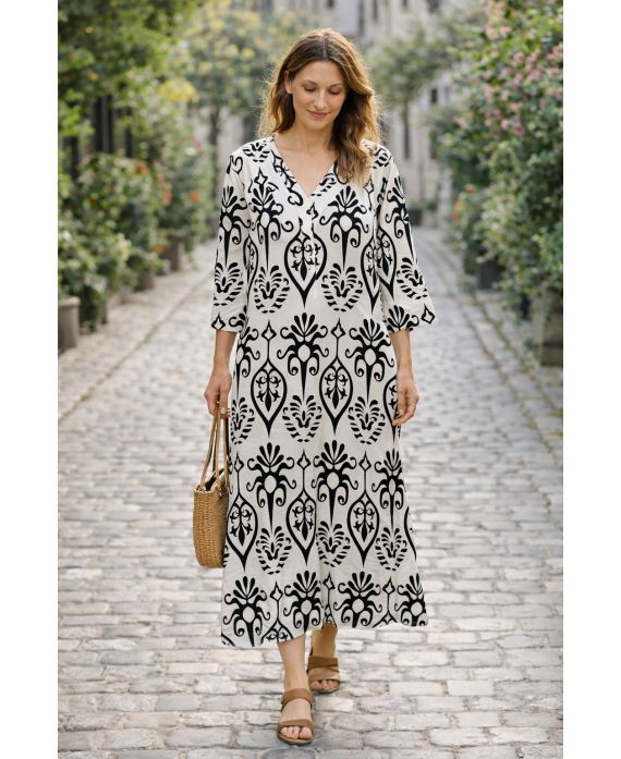 BLACK PRINTED VISCOSE MAXI DRESS PE260686