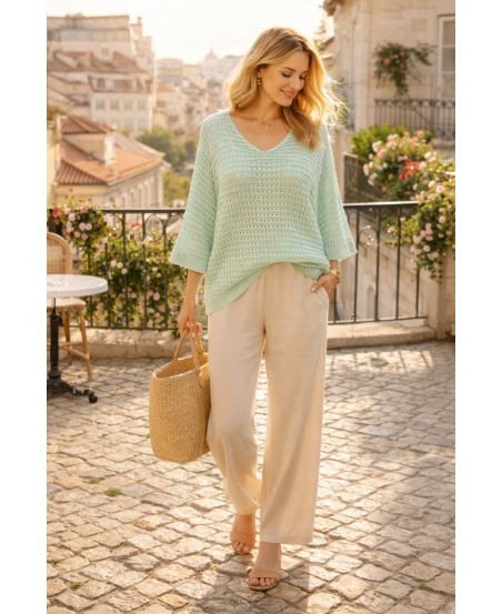 JERSEY DE PUNTO ABIERTO PE260680 VERDE PASTEL