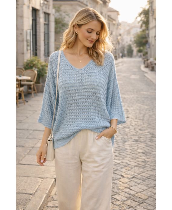 SKY BLUE PE260680 OPENWORK KNITTED SWEATER