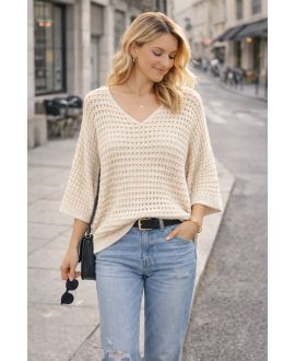 OPENWORK PE260680 BEIGE KNIT SWEATER