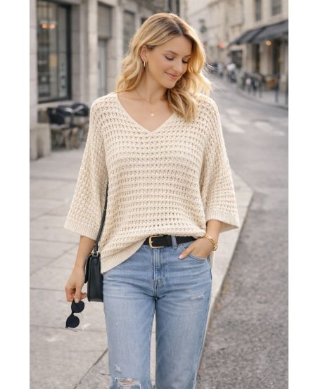 MAGLIONE OPEN WORK PE260680 MAGLIONE BEIGE A MAGLIA