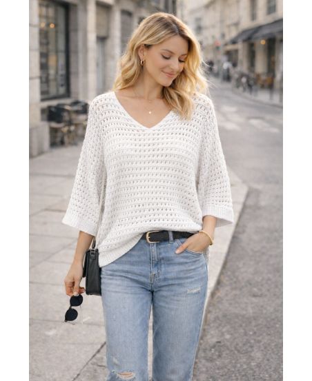 PULL TRICOT AJOURE PE260680 BLANC