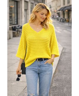 YELLOW PE260680 OPENWORK KNITTED SWEATER