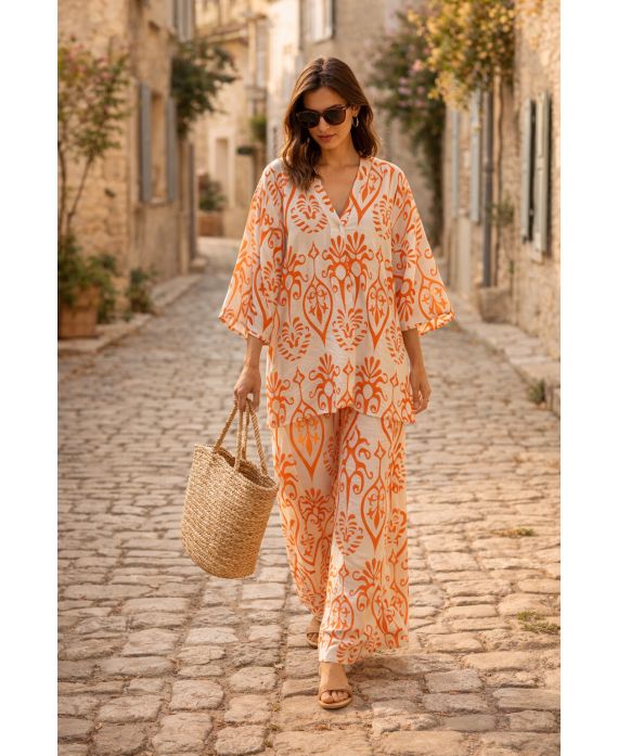 ÜBERGROSSE VISKOSE-TUNIKA + ORANGER PE260659 HOSE SET