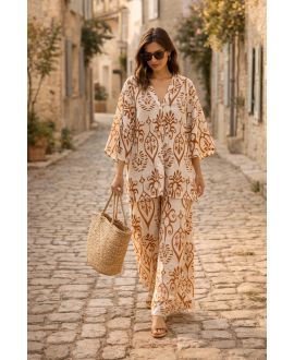 ENSEMBLE VISCOSE OVERSIZE TUNIQUE + PANTALON PE260659 MARRON