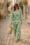 TUNICA DI VISCOSA OVERSIZE + PANTALONI ABBINATI PE260659 VERDE