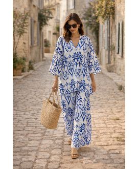 OVERSIZE, TUNIKA Z WISKOZĄ + NIEBIESKIE PE260659 SPODNIE