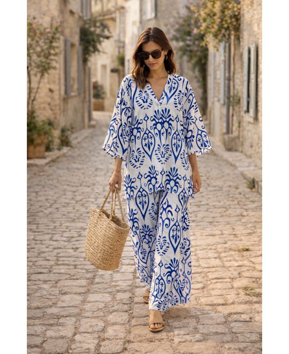 ENSEMBLE VISCOSE OVERSIZE TUNIQUE + PANTALON PE260659 BLEU