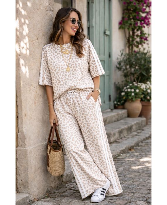 ENSEMBLE OVERSIZE LEOPARD 2 BANDES PE260691 BEIGE
