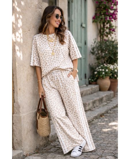 OVERSIZED LEOPARD 2-STREEPS SET PE260691 BEIGE
