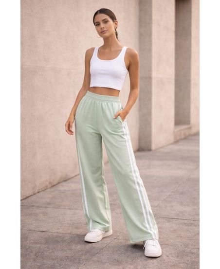 PANTALONES ANCHOS DE 2 RAYAS CON 2 BOLSILLOS PE2301 VERDE PASTEL