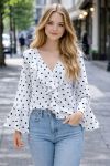 POLKADOTBLOUSE EN RUCHES CASCADES PE2206
