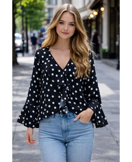 BLOUSE A POIS ET VOLANT CASCADES PE2206