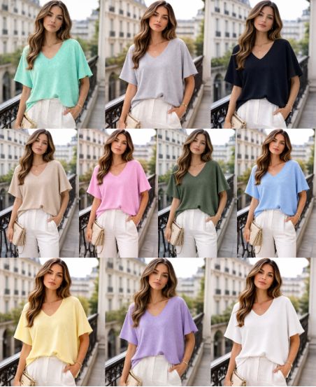 MAGLIONE A MANICHE CORTE A V PE2271