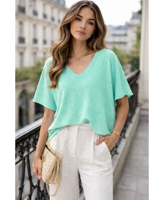 MAGLIONE A MANICHE CORTE A V PE2271