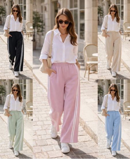 PANTALONES ANCHOS DE 2 RAYAS CON 2 BOLSILLOS PE2301