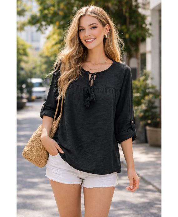 COTTON TUNIC WITH POMPOMS PE2168