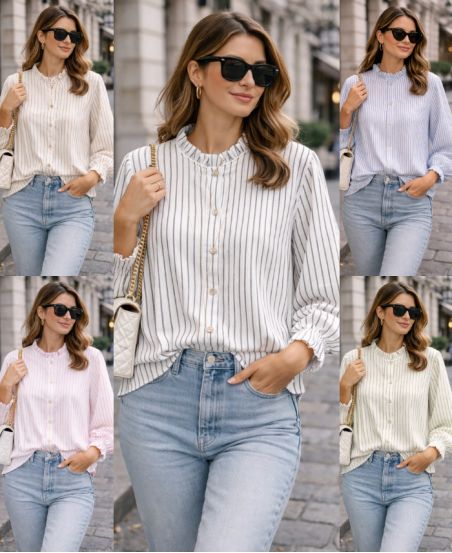 CHEMISE A RAYURES FINES COL MONTANT PE2227