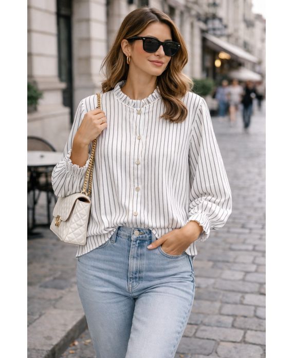 CHEMISE A RAYURES FINES COL MONTANT PE2227